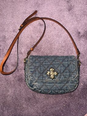 Patricia Nash Quilted Denim Crossbody Bag with Brown Strap